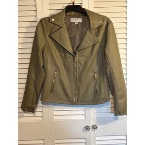 MARC NEW YORK - ANDREW MARC Army Green Leather Jacket w/ Full Zip Women's LARGE